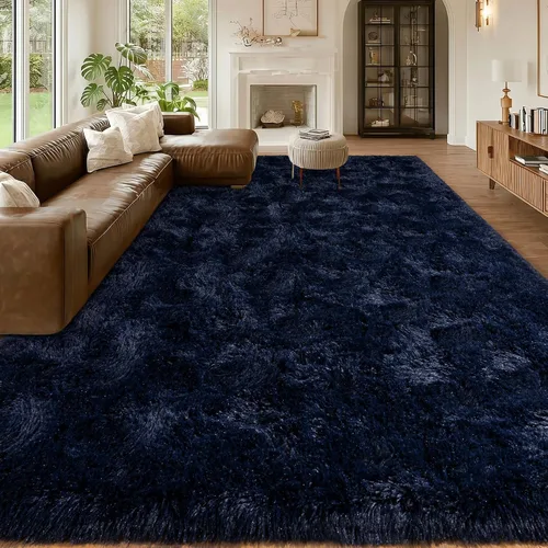 Miniatura 65 de Mugorn - Alfombra de 8 x 10 pies, alfombras grandes, esponjosas, suaves, peludas, antideslizantes, mullidas para interiores, color negro, 8 x 10 pies