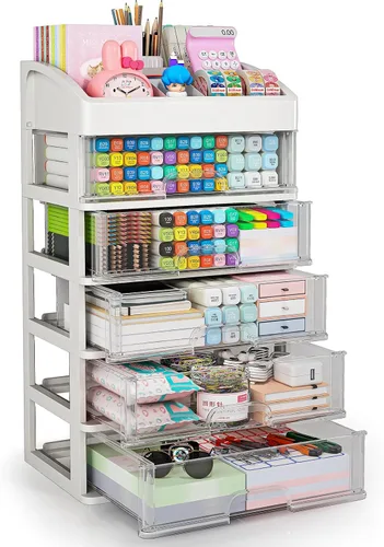 Miniatura 8 de Organizador de escritorio con cajones, organizador de almacenamiento de 3 cajones, cajones de almacenamiento de escritorio para suministros