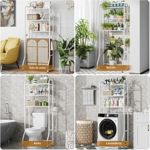 Miniatura 5 de Simple Trending Estante de almacenamiento sobre el inodoro, estante organizador de baño de metal de 3 niveles con soporte para papel y 3 ganchos