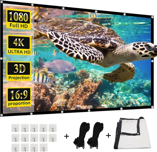 Miniatura 10 de Pantalla de proyector, HUANYINGBJB 4K 16:9 HD, pantallas de proyector traseras frontales, pantalla de proyección plegable, de doble cara, portátil
