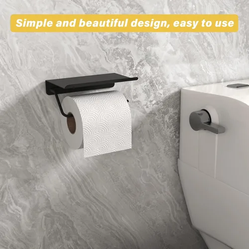 Miniatura 7 de Soporte de papel higiénico con estante para teléfono, accesorios de baño, dispensador de rollo de pañuelos de almacenamiento montado en la pared