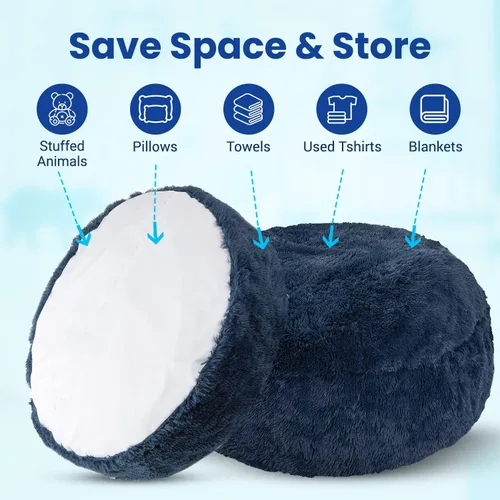 Miniatura 7 de Cheer Collection Puf con asa, sillas de piso de pelo largo para niños como almacenamiento de animales de peluche y organizador de juguetes, lavable