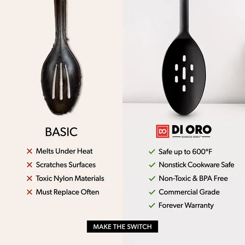 Miniatura 6 de DI ORO - Cucharas de silicona para cocinar, cucharas de cocina grandes para mezclar, servir y agitar, utensilios antiadherentes resistentes al calor