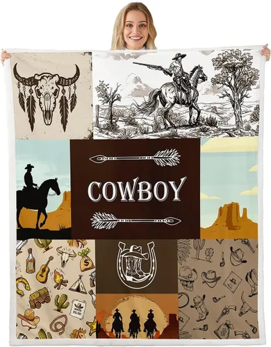 Manta de vaquero occidental, manta de lana para niños y niños, del suroeste de Estados Unidos, decoración de habitación de adultos, diseño tribal de