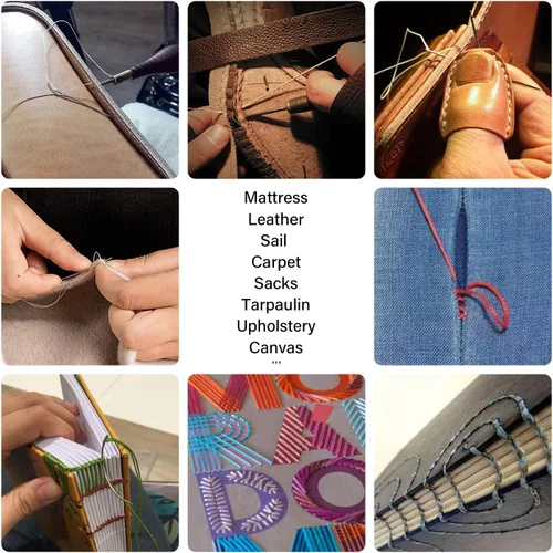 Miniatura 6 de WUTA Juego de agujas de coser a mano de hilo encerado, suministros de costura de cuero para tapicería del hogar, bolsas de lona de cuero, sofá