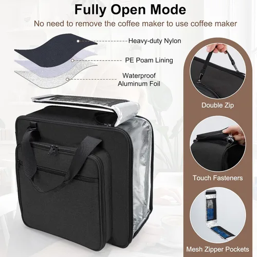 Miniatura 3 de Anitor Bolsa de viaje portátil para cafetera de transporte Keurig K-Mini/K-Mini Plus/K-Express, bolsa de viaje para máquina de café de una sola Negro