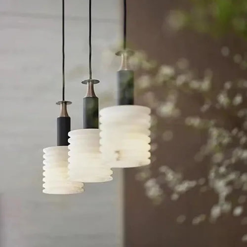 Miniatura 5 de Lámpara colgante cilíndrica moderna de mármol para isla de cocina, altura ajustable, accesorio colgante de latón para comedor, dormitorio, baño