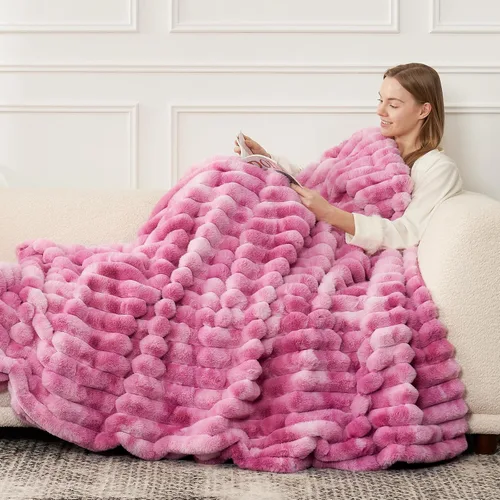 Miniatura 56 de Cozy Bliss Manta de Tiro de Piel Sintética para Sofá, Manta de Felpa Acogedora y Cálida a Rayas para Sofá Dormitorio Sala de Estar, 50 x 60 Pulgadas
