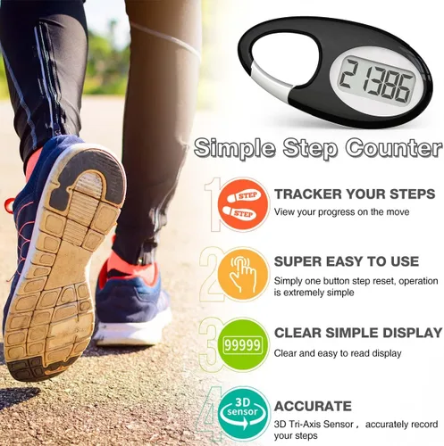 Miniatura 2 de Contador de pasos 3D simple, podómetro para caminar, rastreador de pasos con cordón para el cuello/mosquetón para hombres, mujeres, adolescentes
