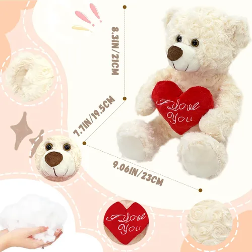 Miniatura 3 de Oso de peluche blanco con corazón rojo I Love You de 12 pulgadas, lindo oso de peluche pequeño suave para San Valentín, boda, aniversario, regalo