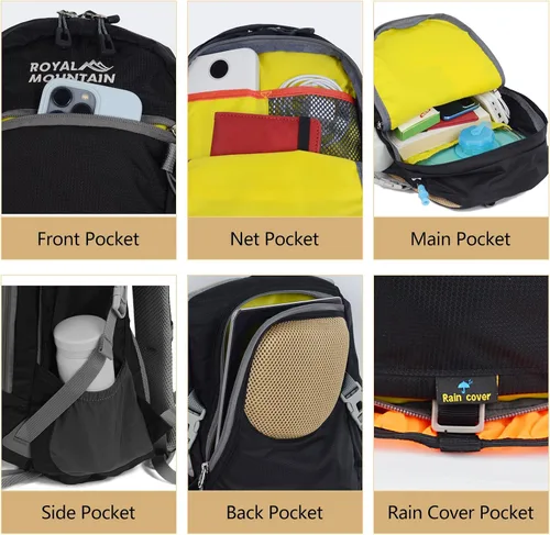 Miniatura 5 de Mochila de senderismo con cubierta contra la lluvia, mochilas de viaje de 20 litros para mujeres y hombres, mochila de camping ligera y duradera