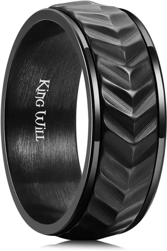 Miniatura 33 de King Will Anillo de ansiedad giratorio para hombre, color negro, plateado, dorado, 0.315 in, cadena de malla de alambre de acero inoxidable, malla