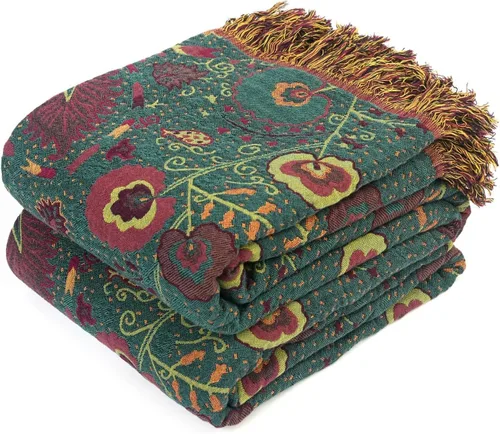 Miniatura 21 de Cobija para cama de estilo bohemio, 100 % algodón, ultra suave, edredón rústico, cobija de otoño, estampado floral, cobija grande rústica para sofá
