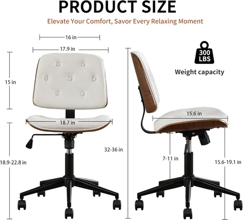 Miniatura 2 de VipDesk Silla pequeña de oficina en casa, silla de escritorio sin brazos con respaldo medio con giro de 360° y ruedas, silla de computadora moderna