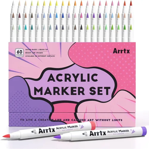 Miniatura 13 de Marcadores acrílicos Arrtx 30A, marcadores de pintura acrílica con punta de pincel para pintura en roca, madera, cerámica, vidrio, lienzo, metal