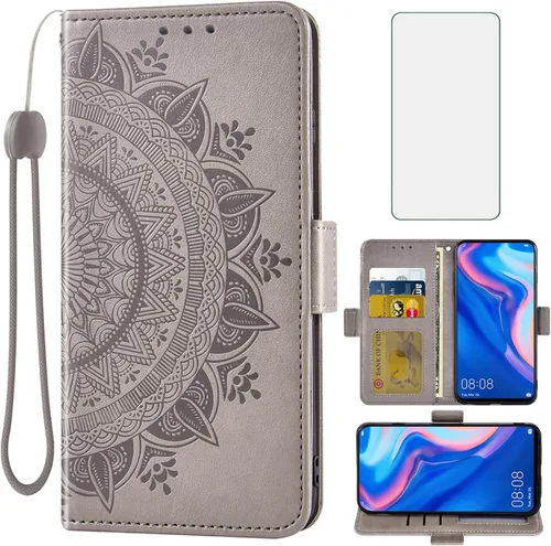 Asuwish Compatible con Huawei Y9 Prime 2019/Honor 9X/P Smart Z - Funda tipo cartera de vidrio templado, protector de pantalla, tarjetero con correa