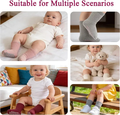 Miniatura 7 de 8 pares de calcetines de algodón antideslizantes para niños y niñas, recién nacidos, calcetines antideslizantes