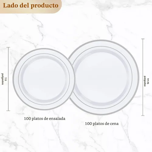 Miniatura 4 de BESTVIP 200 piezas de platos de plástico plateados, platos desechables de fiesta con 100 platos de cena y 100 platos de postre, platos de plástico