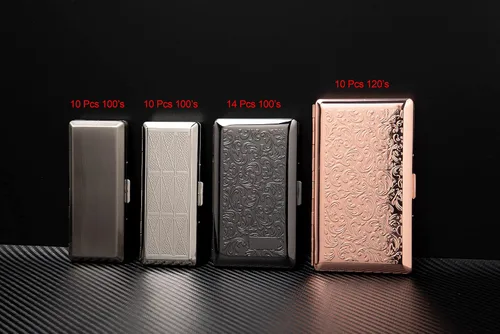 Miniatura 6 de Hermosa y elegante caja de cigarrillos de metal simple para damas y hombres con capacidad para 10 cigarrillos de 3.937 in (pistola de hierba negro)