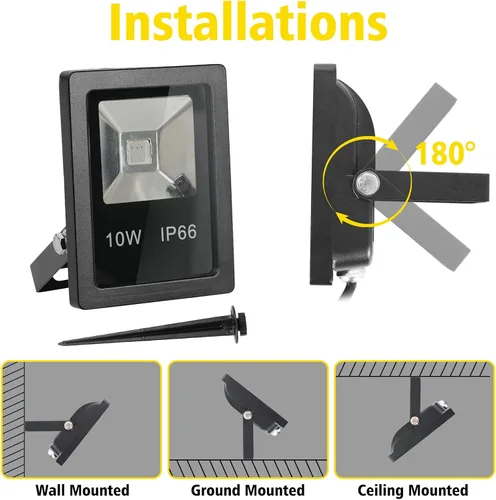 Miniatura 8 de T-SUN Luz de inundación LED, luces de seguridad impermeables RGB de 10 W, con enchufe de EE. UU., control remoto súper brillante, foco
