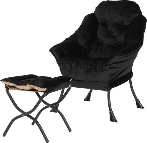 Miniatura 18 de Silla reclinable con otomana plegable, sillas de sala de estar, silla de salón contemporánea de acento, silla de sofá de ocio con marco de acero
