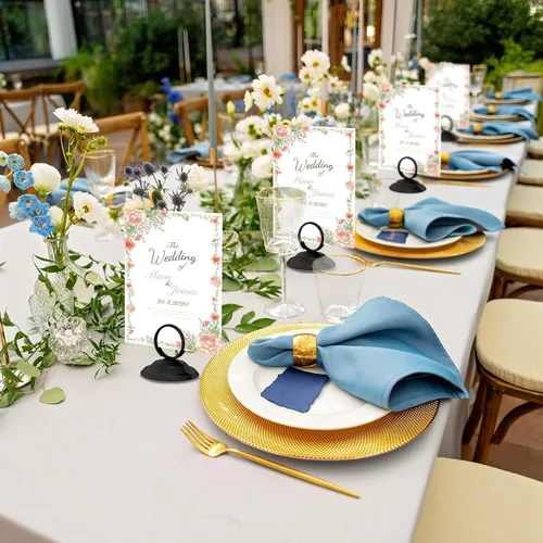 Miniatura 5 de MotiMind 24 soportes de metal para números de mesa, soportes de metal para números de mesa de boda, soportes para letreros de mesa para fotos, menú