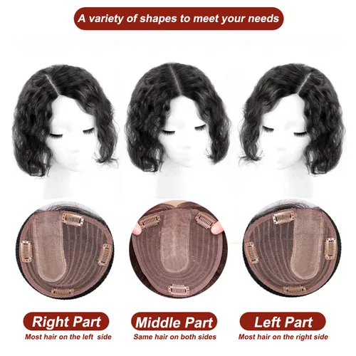Miniatura 7 de Peluca de cabello humano rizado natural para mujer, con clip, 5.1 x 5.5 in, parte superior plateada, parte izquierda para cubrir pérdida de cabello