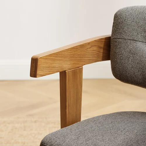 Miniatura 4 de Art Leon Silla de oficina sin ruedas, moderna de mediados de siglo, silla de escritorio tapizada de tela sin ruedas, silla con brazo decorativo