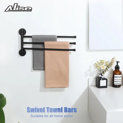 Miniatura 2 de Alise Toallero giratorio, barra de toalla plegable de 3 brazos para baño, estantes de secado de montaje en pared para lavandería, soporte de toalla
