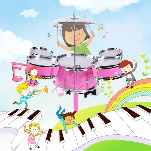 Miniatura 2 de Adecuado para niños de 3 a 6 años, juego de juguetes de batería para niños Rock Jazz Drum (rosa)