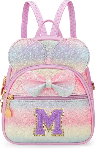 Miniatura 29 de KKXIU Mochilas Mini con Moño Inicial para Niñas y Mujeres, Linda Mochila Pequeña con Asa de Bolso, Regalos Personalizados para Niños, Arcoíris