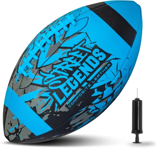 Street Legends Fútbol Americano Juvenil, Balón de Fútbol Americano de Cuero Compuesto con Estampado de Grafiti Talla 8 - Incluye Bomba, Hecho para