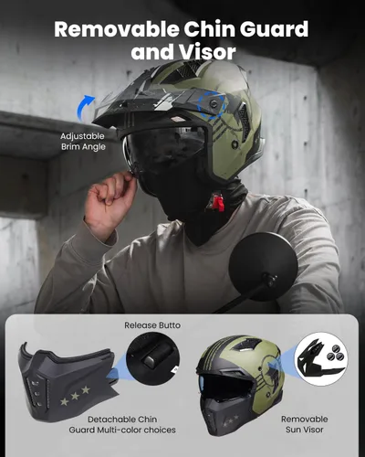 Miniatura 2 de ILM Medio casco de motocicleta de cara abierta 3/4 para hombres y mujeres, casco retro vintage con visera para ciclomotor, ATV, crucero, scooter