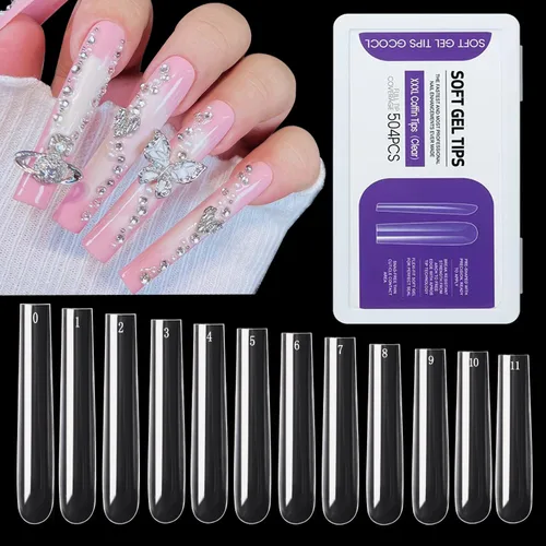 Miniatura 11 de 312 piezas de puntas de uñas de tacón extra largas para uñas acrílicas profesionales, puntas de uñas de tacón de media cubierta 4XL, extensión
