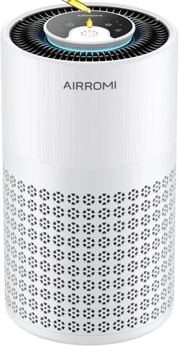 Purificador de aire AIRROMI para dormitorio con filtro HEPA 3-en-1, purificador de aire para mascotas para el olor a orina de gato en el hogar,