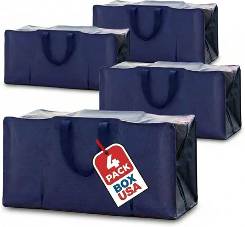 BOX USA Paquete de 4 bolsas de mudanza con asas fuertes y cremalleras, bolsas de embalaje extragrandes resistentes para almacenamiento, cajas de