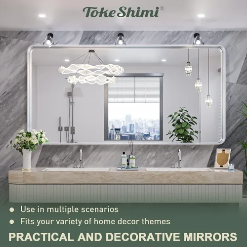Miniatura 82 de TokeShimi - Espejo para pared de baño, espejo de tocador con marco de metal de aleación de aluminio mate cepillado e inoxidable, decoración rústica