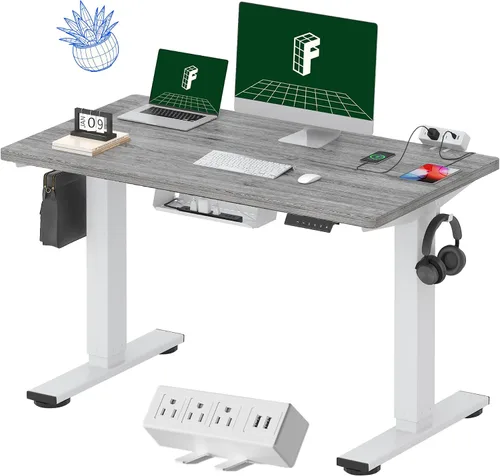 Miniatura 55 de FLEXISPOT EN2 Escritorio de pie de una pieza completa con regleta de alimentación de abrazadera, escritorio eléctrico de altura ajustable de 40 x 24