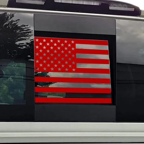 Miniatura 8 de Adhesivo de bandera estadounidense para ventana trasera media, fácil de instalar, compatible con Toyota Tacoma 2016-2022 (fibra de carbono negra)
