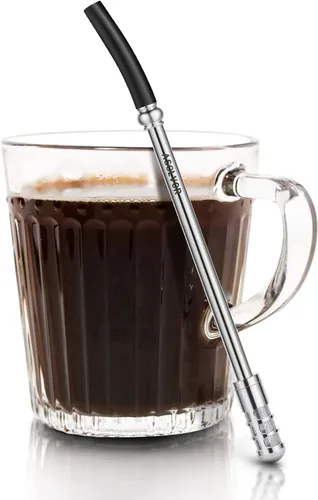 El original popote reutilizable de acero inoxidable para café y té, cafetera portátil, colador de una sola porción de acero inoxidable, función de