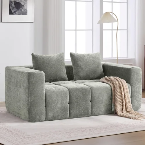 Miniatura 15 de Sofá modular sin hueso de 119 pulgadas para sala de estar, moderno sofá modular copetudo con asiento profundo y otomana móvil, sofá de felpilla
