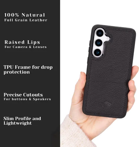 Miniatura 7 de BLACKBROOK Funda de piel de alta calidad a presión compatible con Samsung Galaxy S24, elegante funda de cuero de grano completo con la máxima