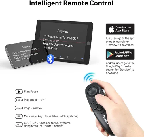 Miniatura 5 de Desview Teleprompter T3 para cámara y teléfono inteligente - Soporta iPad/Tablet de hasta 10" - Vidrio divisor de haz con control remoto Bluetooth