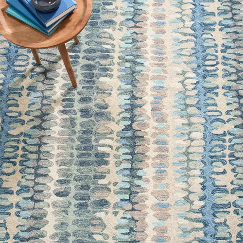 Miniatura 4 de Dash & Albert - Alfombra de lana con diseño de virutas de pintura - 4' x 6', azul. Alfombra de acento micro enganchado a mano, duradera, para áreas