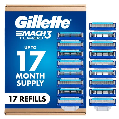 Gillette Mach3 Turbo Razor para hombres, 17 recambios de cuchillas, regalos navideños para hombres