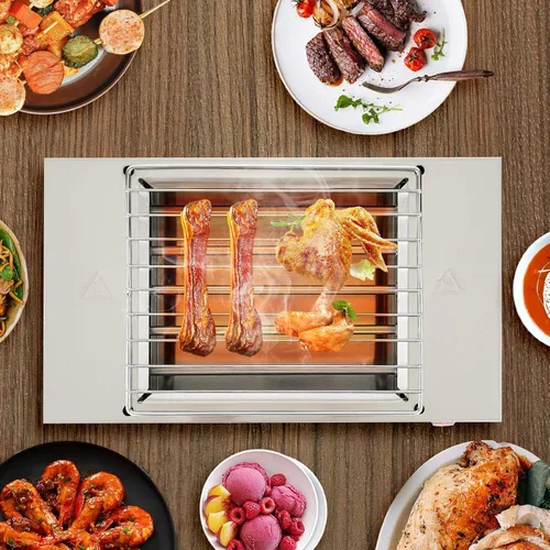 Miniatura 4 de Parrilla eléctrica para barbacoa, parrilla eléctrica profesional de 1500 W, parrilla de mesa de campamento, parrilla de acero inoxidable para uso