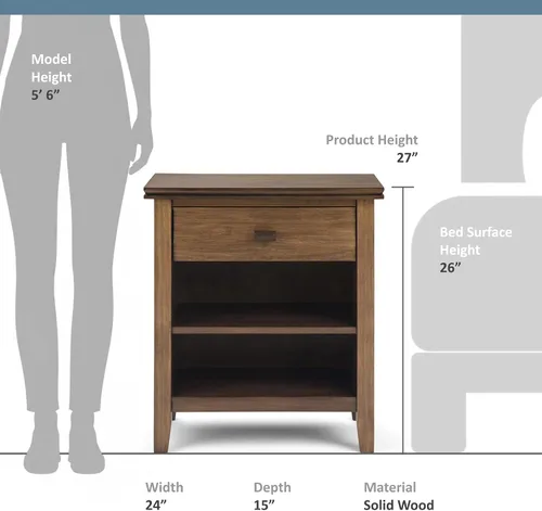 Miniatura 3 de SIMPLIHOME Mesita de noche artesanal de madera maciza de 24 pulgadas de ancho en marrón otoño, mesa auxiliar o auxiliar contemporánea con 1 cajón