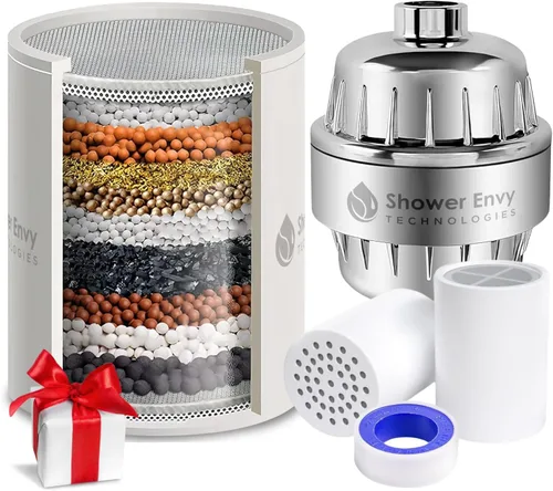 Shower envy - Filtro de ducha de 15 etapas, cabezal de ducha filtrado de alta presión con vitamina C y E, elimina las impurezas para una piel y