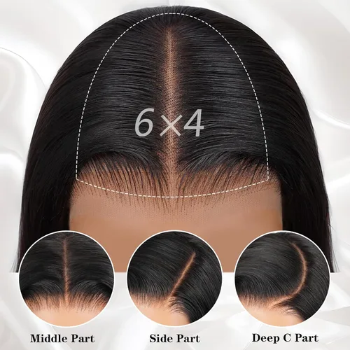 Miniatura 3 de Farblick Peluca Bob de cabello humano de 10 pulgadas, pelucas sin pegamento de cabello humano pre cortadas, pre depiladas, 6×4 encaje frontal HD