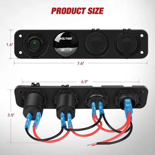Miniatura 8 de Nilight - Panel de enchufe de carga 4 en 1, con interruptor de encendido y apagado con luz LED, voltímetro LED, entrada doble de puerto USB, enchufe